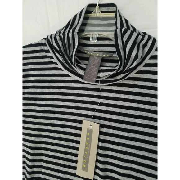 Kenneth Cole Reaction XXL Women's Turtleneck Black/Gray Stripes Short Sleeve Top - Picture 10 of 10